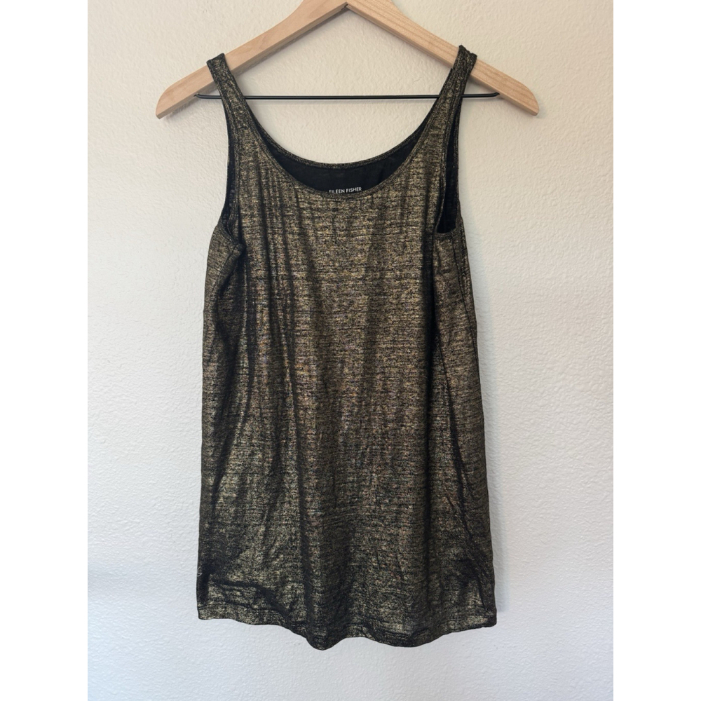 Eileen Fisher Gold Metallic Organic Linen Tank Top Size Small